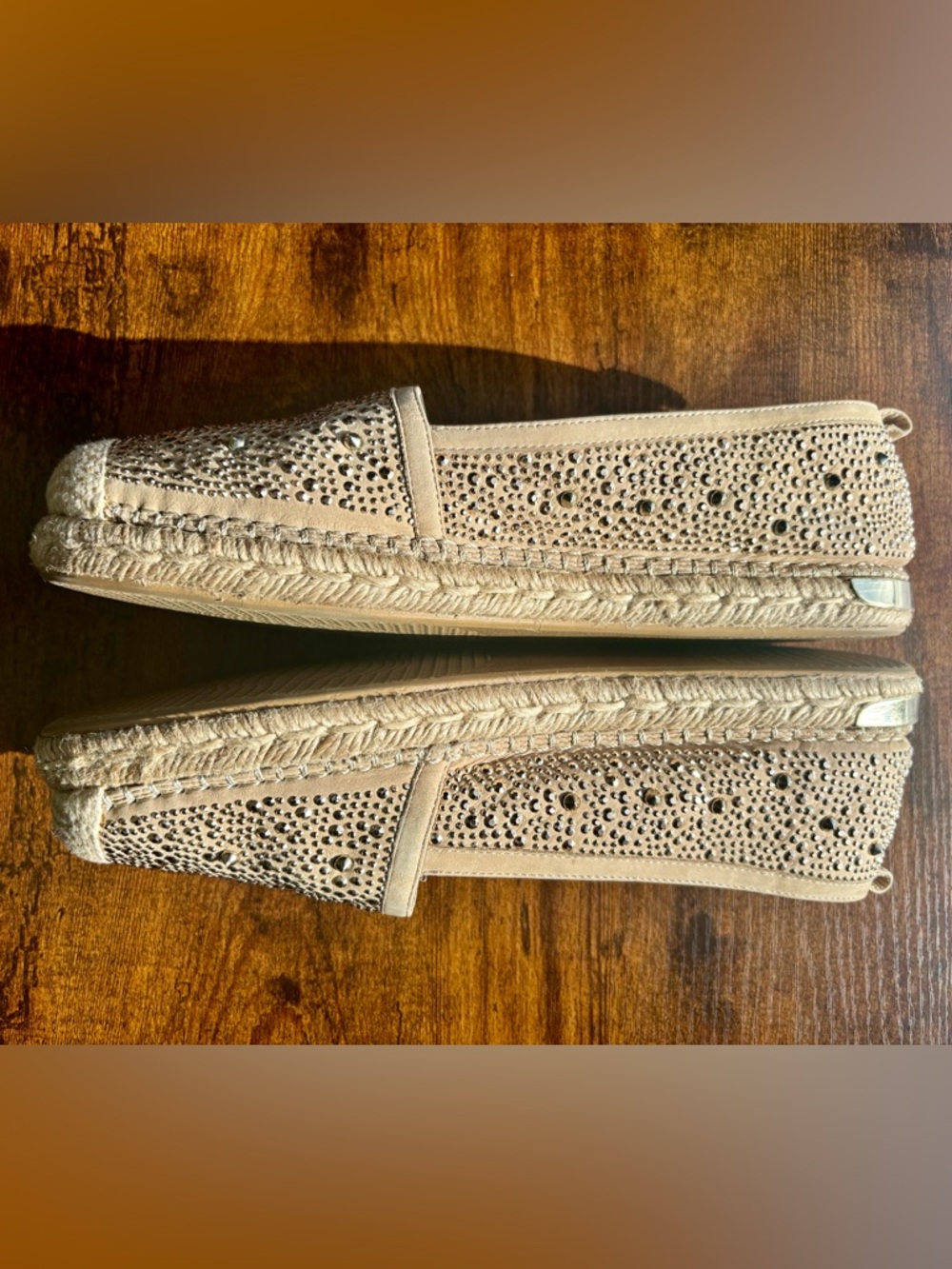 STUART WEITZMAN Nude Gold Rhinestone Espadrille Slip-On - Picture 7 of 10